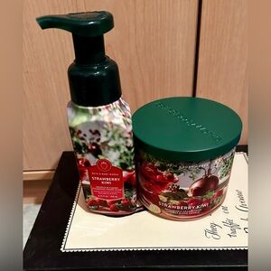 Bath & Body Works Strawberry Kiwi Set -Foaming Hand Soap & 3-Wick Candle